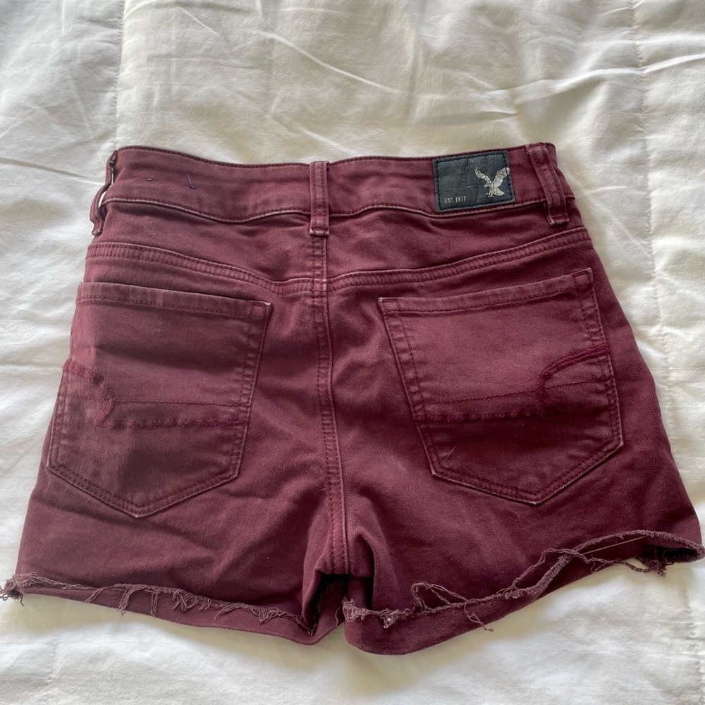 American eagle outfitters high waisted jean shorts. Color is maroon. - Picture 2 of 3